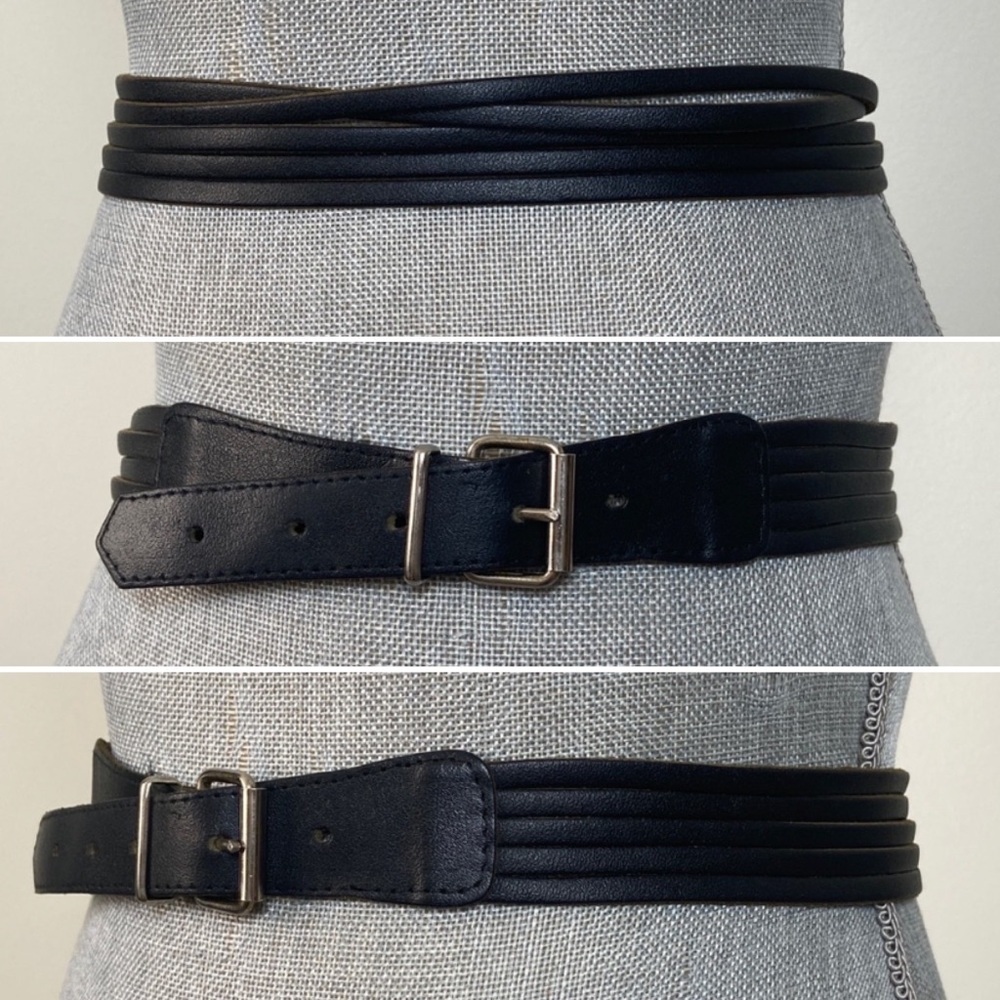 Genuine Leather Vintage Black Belt. High waisted Unique Multi Strand Style